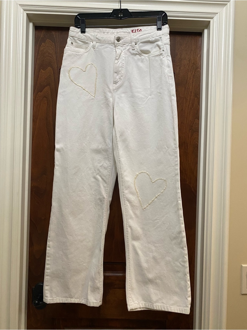 Zadig & Voltaire Elio White Straight Leg Denim Jeans w/hearts Sz 28